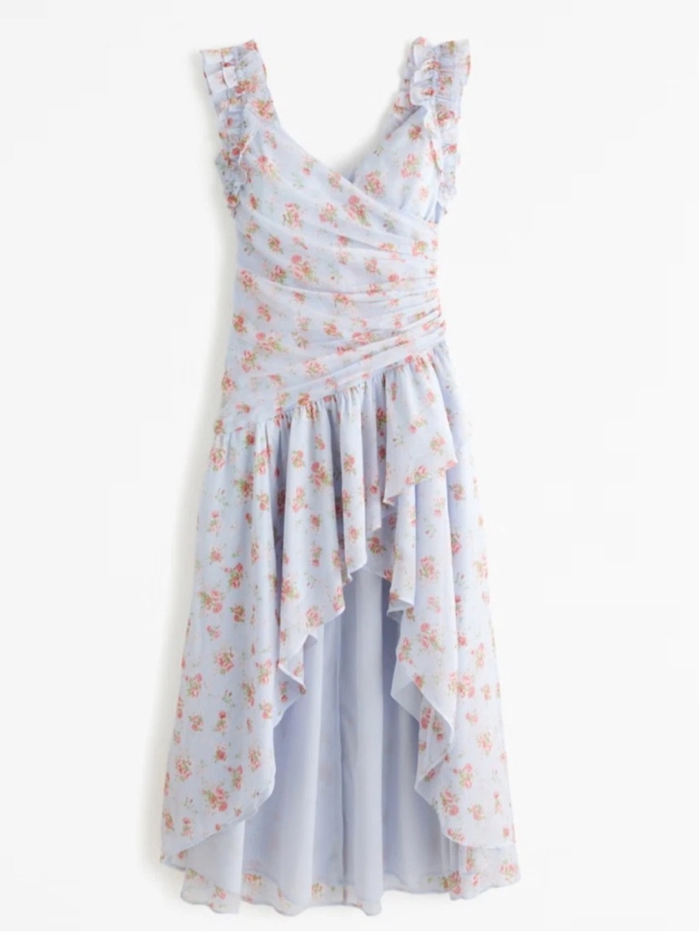 Abercrombie & Fitch Light Blue Floral Asymmetrical Ruffle Dress